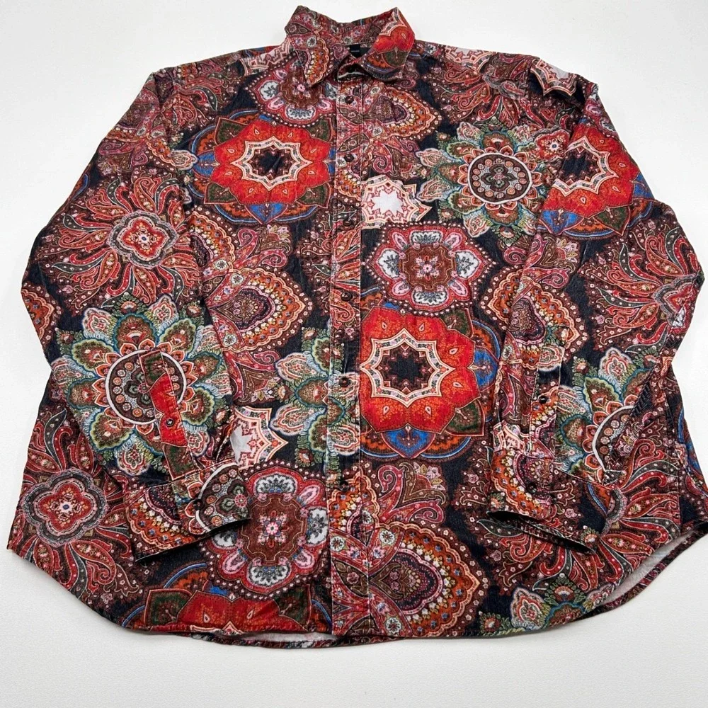 Banana Republic Shirt Mens XXL Tall Multicolor Paisley Corduroy Western Boho